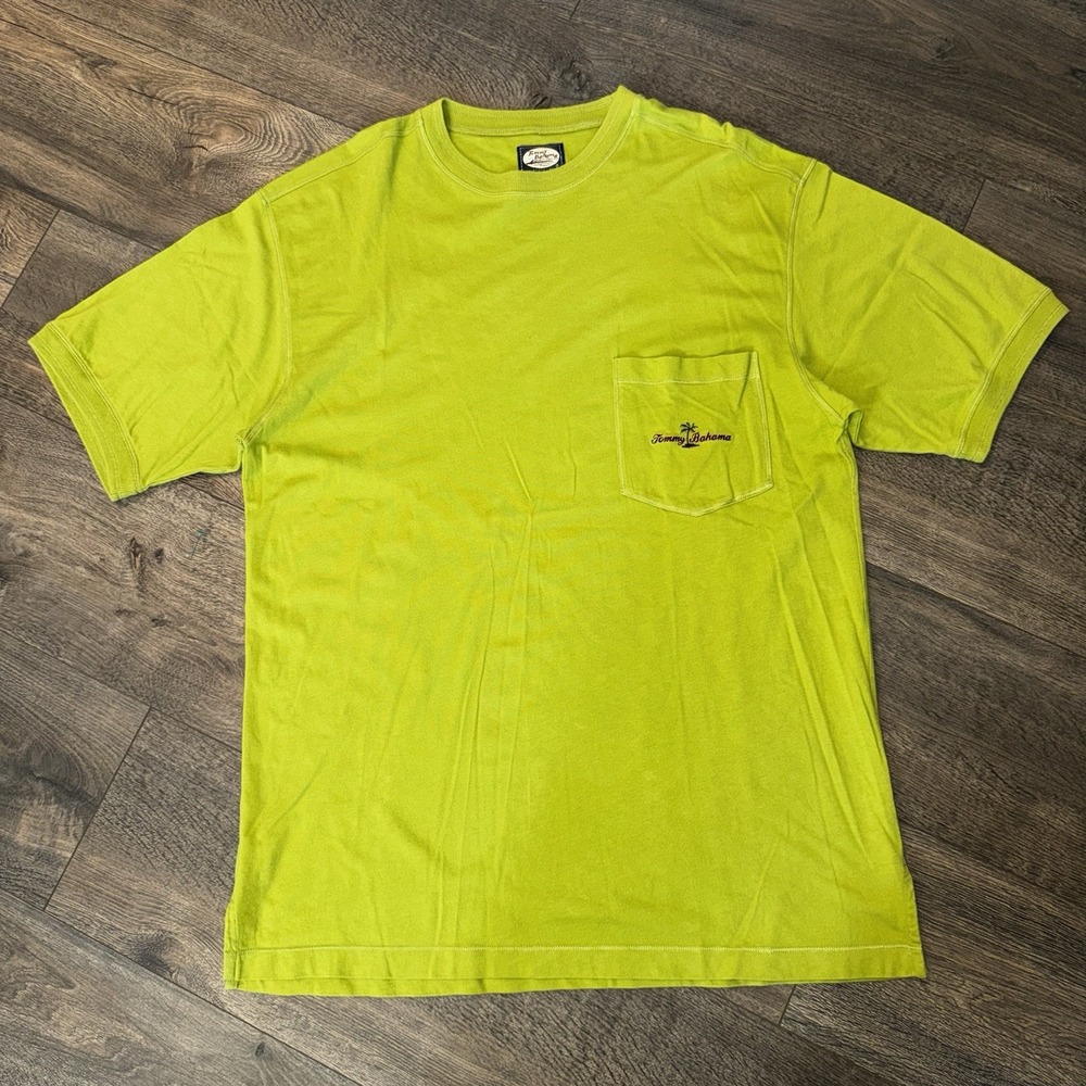 Tommy‎ Bahama Men's Sz M Island T Shirt Casual Short Sleeve Neon Green Pocket